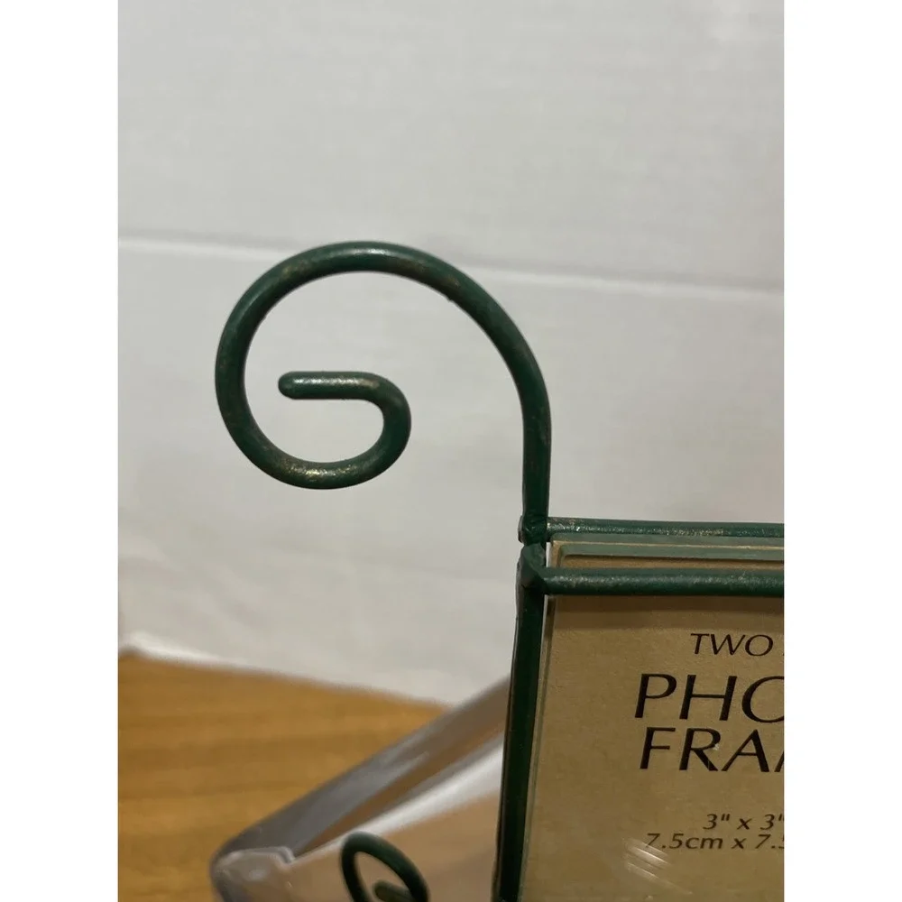 Green Gold Tone Art Deco Picture Frame Metal Two-Sided 3